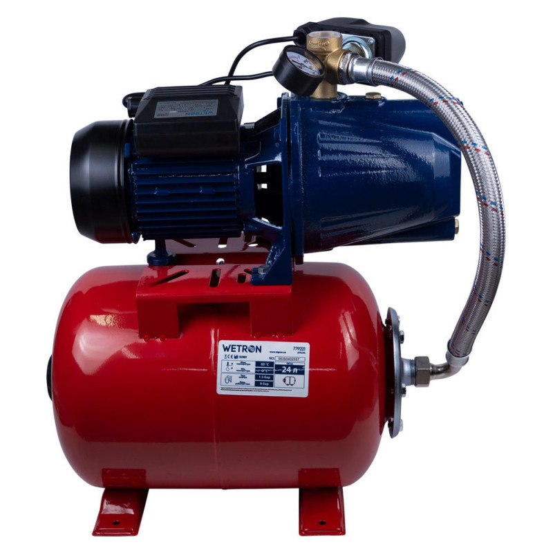 WETRON Станция 1.1кВт Hmax 52м Qmax 70л/мин (самовсасывающий насос) 24л Украина JET100AA5 (775038/24)