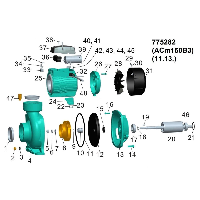 Leo Насос центробежный 1.5кВт Hmax 14.5м Qmax 1000л/мин 3" 3.0 ACm150B3 (775282)