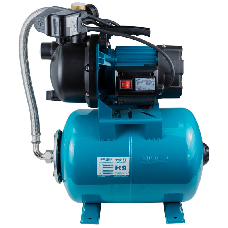 AquaticaLEO Станция 1.0кВт Hmax 44м Qmax 73л/мин пластик (самовсасывающий насос) 24л Украина EKJ-1002PA5/UA (775308/24)