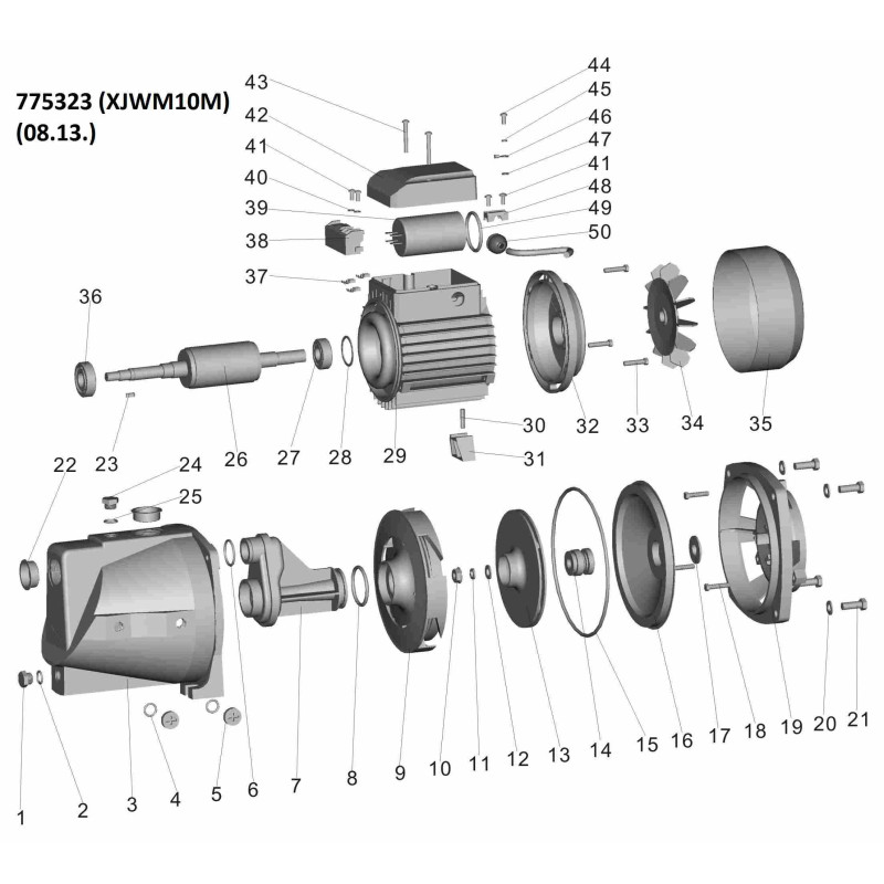 Leo Насос центробежный самовсасывающий 0.75кВт Hmax 46м Qmax 90л/мин XJWm/10M (775323)