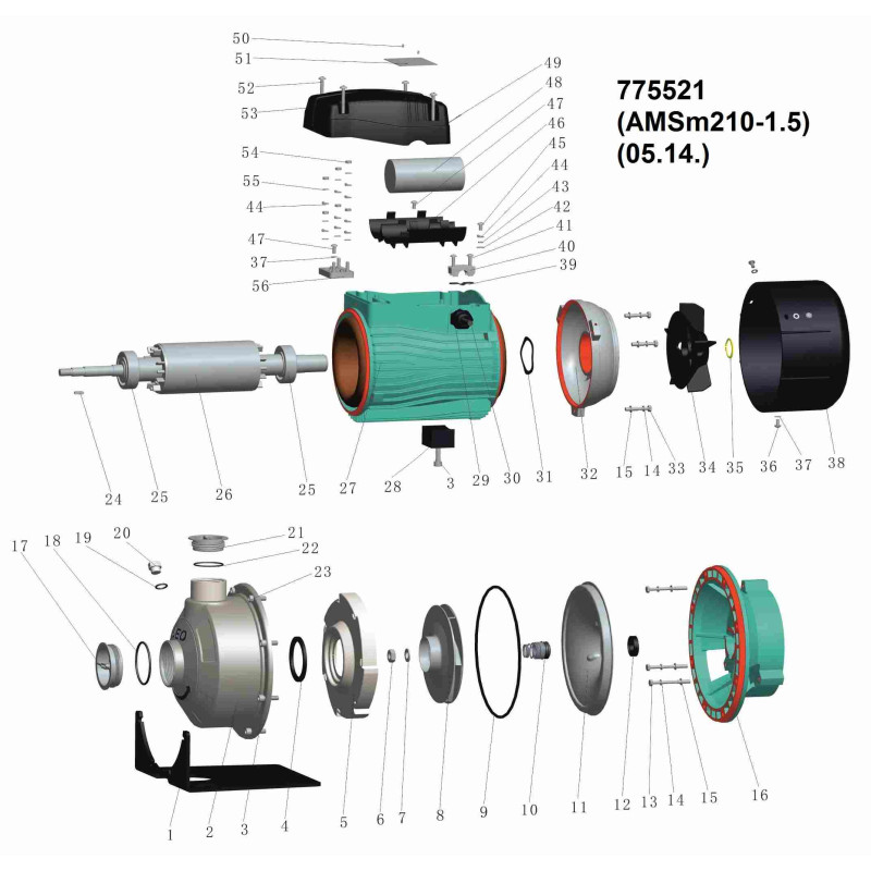 Leo Насос центробежный 1.5кВт Hmax 24.2м Qmax 300л/мин (нерж) 3.0 (775521)