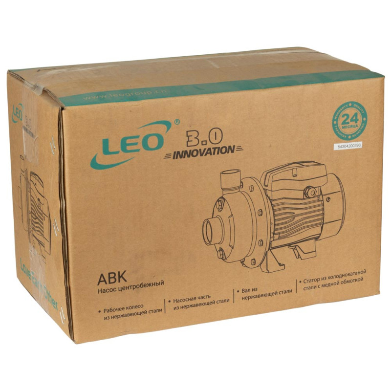 Leo Насос центробежный 0.37кВт Hmax 11м Qmax 167л/мин нерж 3.0 ABK50D (775531)