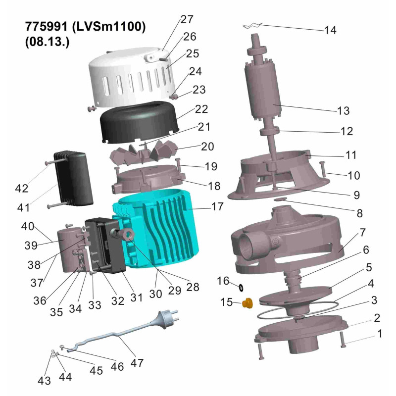 Leo Насос центробежный вертикальный 0.75кВт Hmax 21.5м Qmax 190л/мин (БЦПН) LVSm1100 (775991)