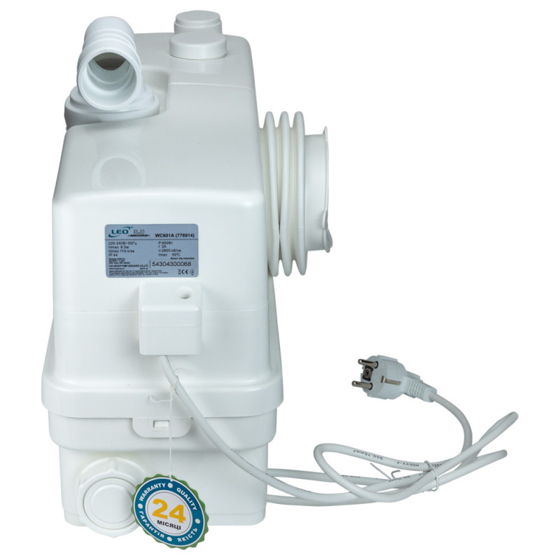 Leo Станция канализационная 0.6кВт Hmax 8.5м Qmax 110л/мин 3 входа + фронтальный вход 90мм 3.0 WC601A (776914)