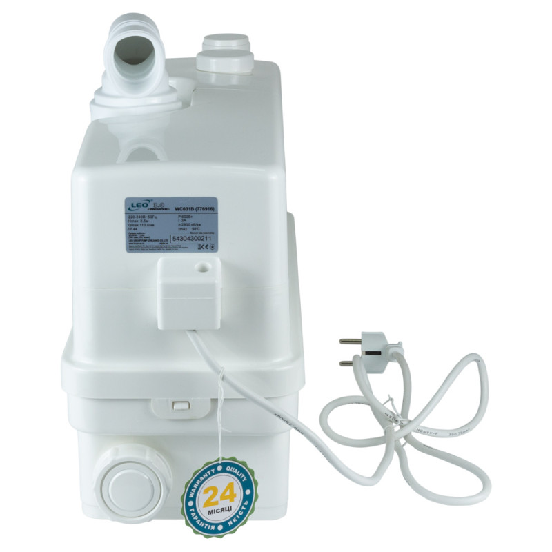 Leo Станция канализационная 0.6кВт Hmax 8.5м Qmax 110л/мин 3 входа + боковой вход 90мм 3.0 WC601В (776916)