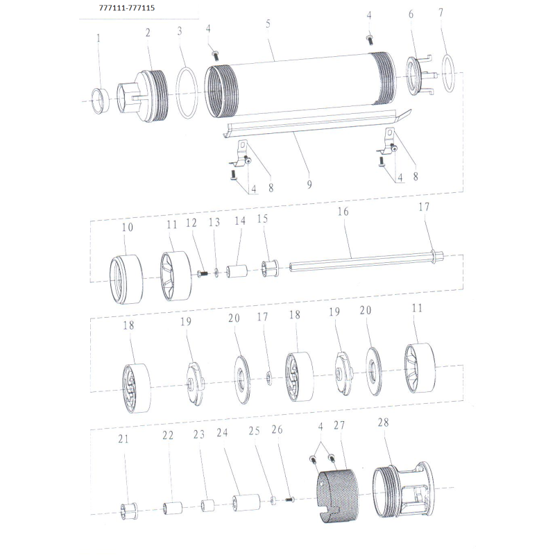 Dongyin Насос скважинный центробежный 0.37кВт H 45(36)м Q 80(50)л/мин Ø94мм AQUATICA () 3.5SDm3/8 (777112)