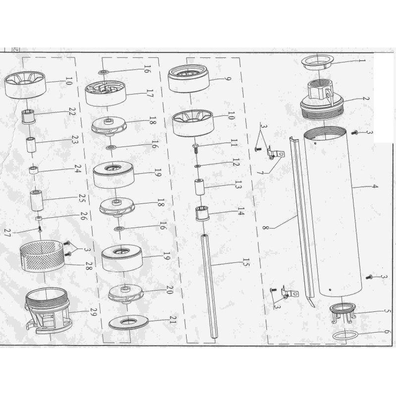 Dongyin Насос скважинный центробежный 0.75кВт H 44(30)м Q 180(133)л/мин Ø102мм AQUATICA () 4SDm8/7 (777151)