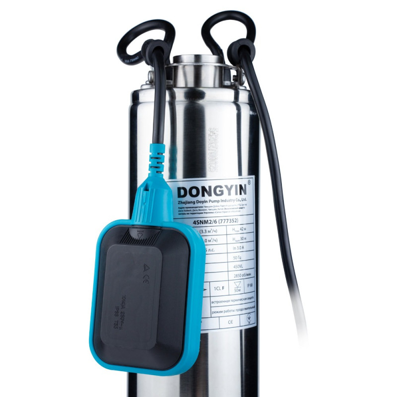 Dongyin Насос с нижним забором воды 0.37кВт H 42(30)м Q 55(33)л/мин Ø100мм+поплавок 4SNM2/6 (777352)