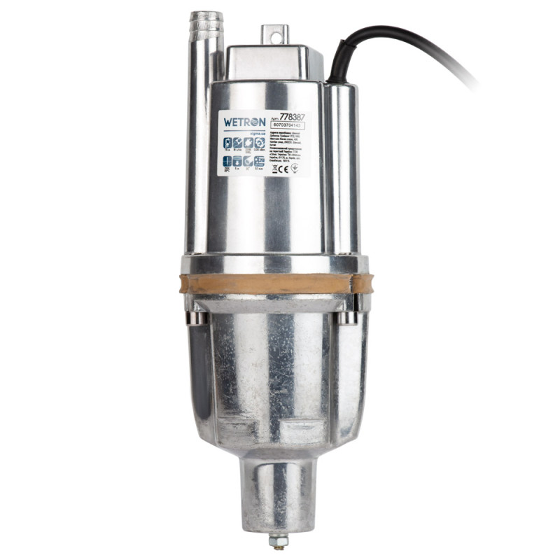WETRON Насос вибрационный 0.25кВт H 75м Q 18л/мин Ø100мм 10м кабеля нижний вход WVM60-1 (778387)