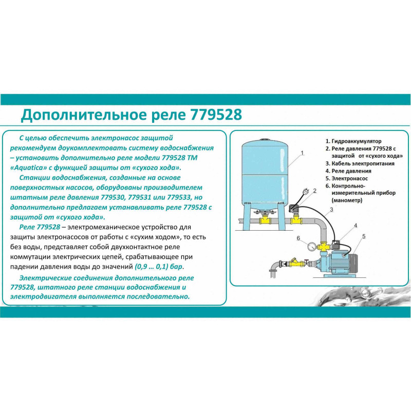 Aquatica Реле сухого ходу допоміжне 0.9-0.1 бар (гайка) (779528)