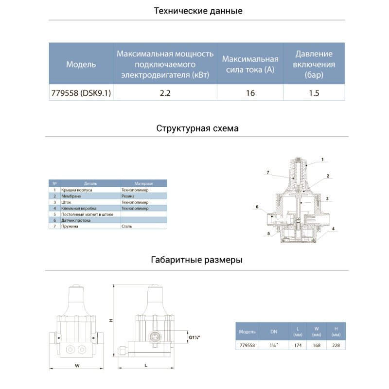 Aquatica Контролер тиску електронний 2.2кВт Ø1 1/4" (779558)