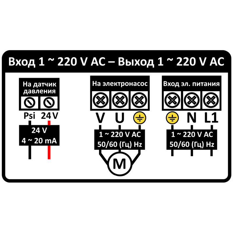 Aquatica Перетворювач частоти 1~220В × 1~220В до 1.1кВт + датчик тиску (AVF-1.1M) (779702)