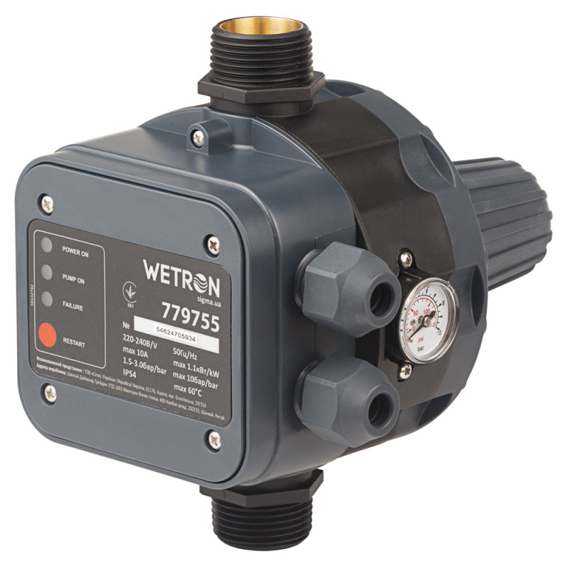 WETRON Контроллер давления электронный 1.1кВт Ø1" + рег давления вкл 1.5-3.0 bar DSK-8.1 (779755)
