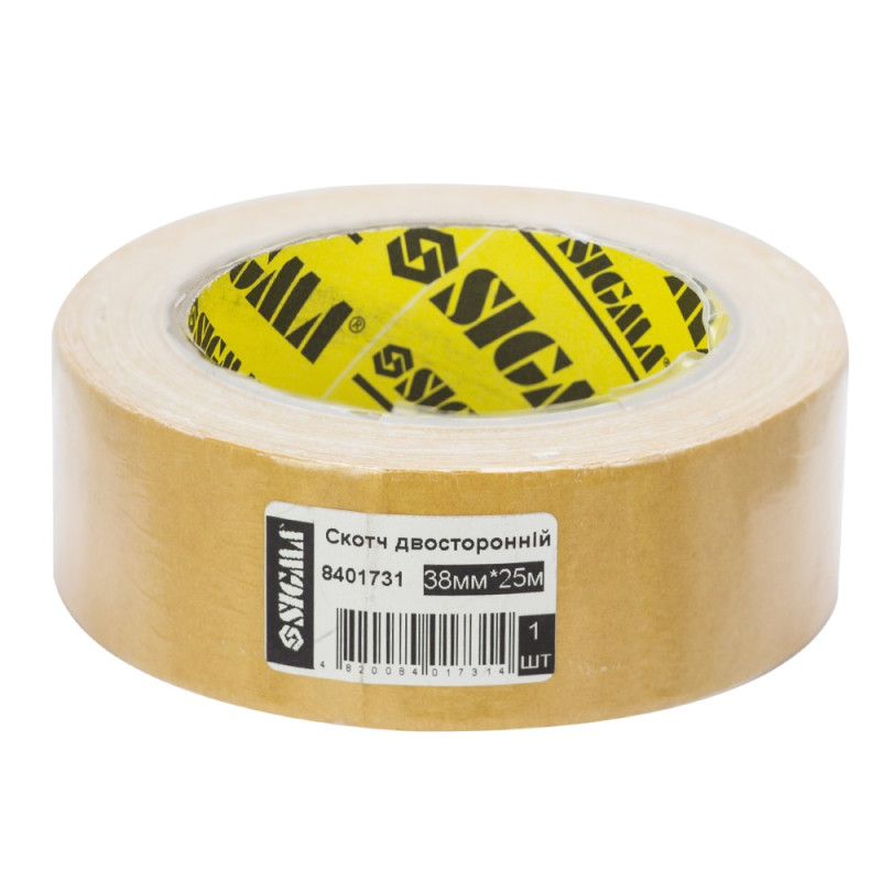 SIGMA Скотч 2-х сторонний на полипропиленовой основе 38мм×25м (8401731) (42 шт)