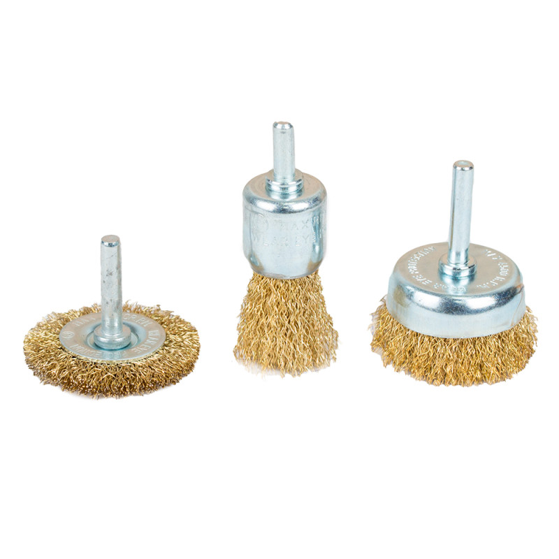 SIGMA Набор проволочных щеток 3шт Ø25; 50; 50мм хвостовик Ø6мм (латунированная) (9010011)