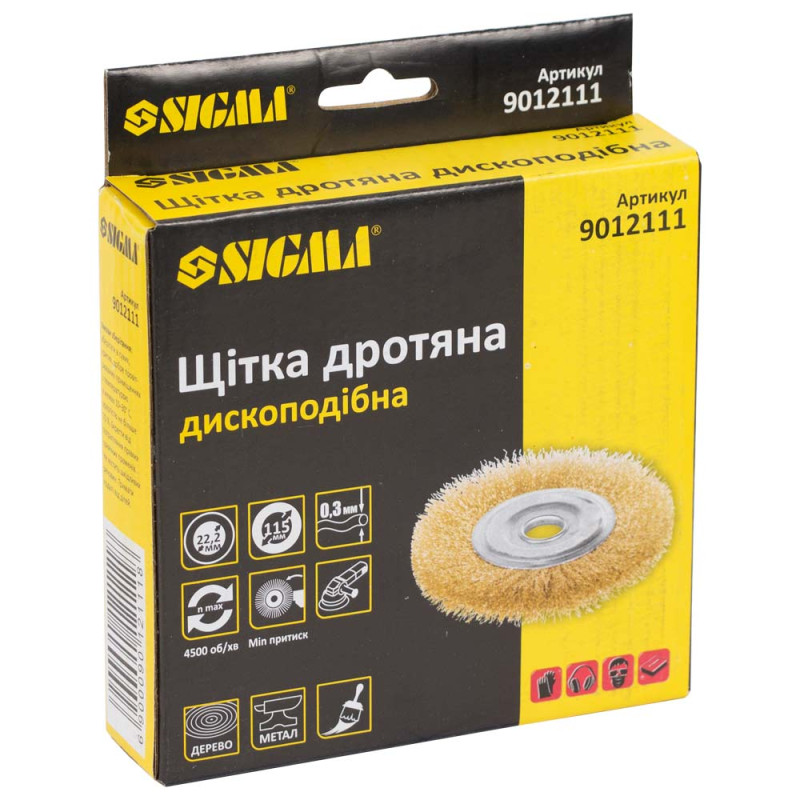 SIGMA Щетка проволочная дисковидная Ø115мм Ø22.2мм (латунированная) (9012111)