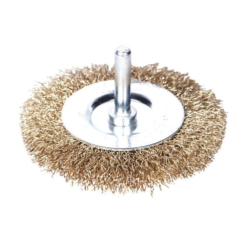 SIGMA Щетка проволочная дискообразная Ø100мм хвостовик Ø6мм (латунированная) (9013101)