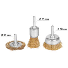 Grad Набор проволочных щеток 3шт Ø25; 50; 50мм хвостовик Ø6мм (латунированная) (9029015)