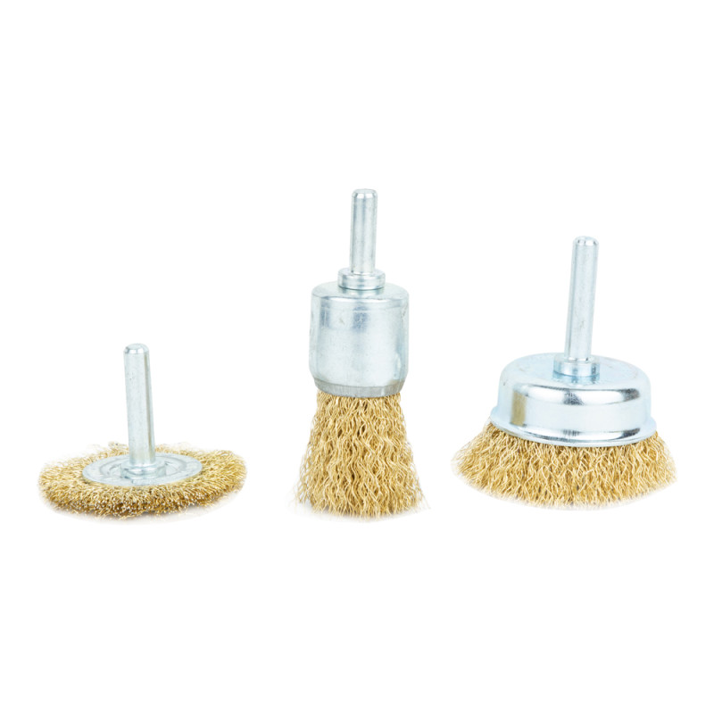 Grad Набор проволочных щеток 3шт Ø25; 50; 50мм хвостовик Ø6мм (латунированная) (9029015)