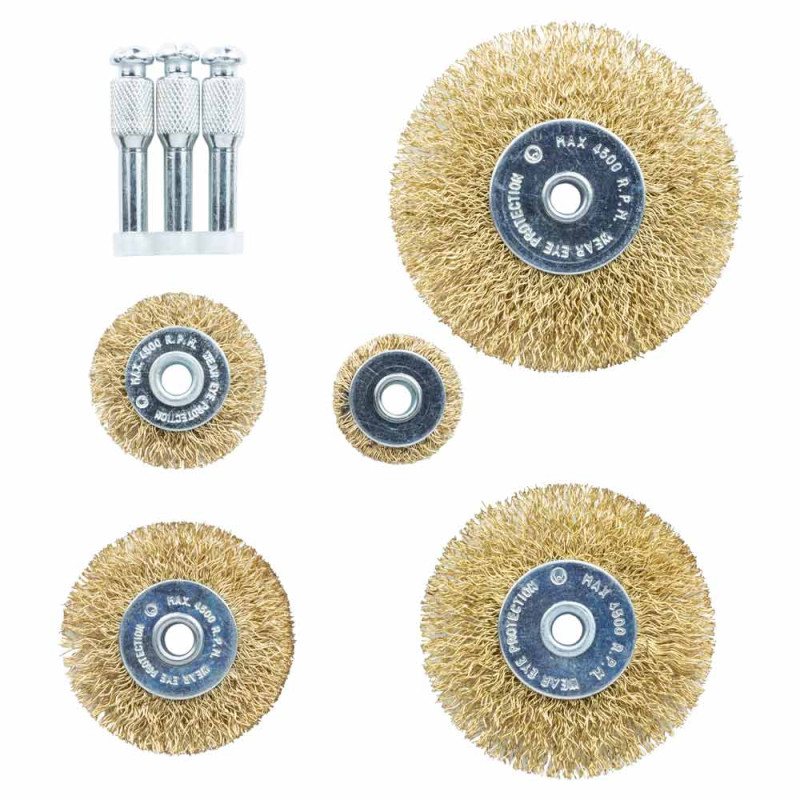 Grad Набор проволочных щеток 5шт Ø25; 38; 50; 65; 75мм хвостовик Ø6мм (латунированная) (9029025)