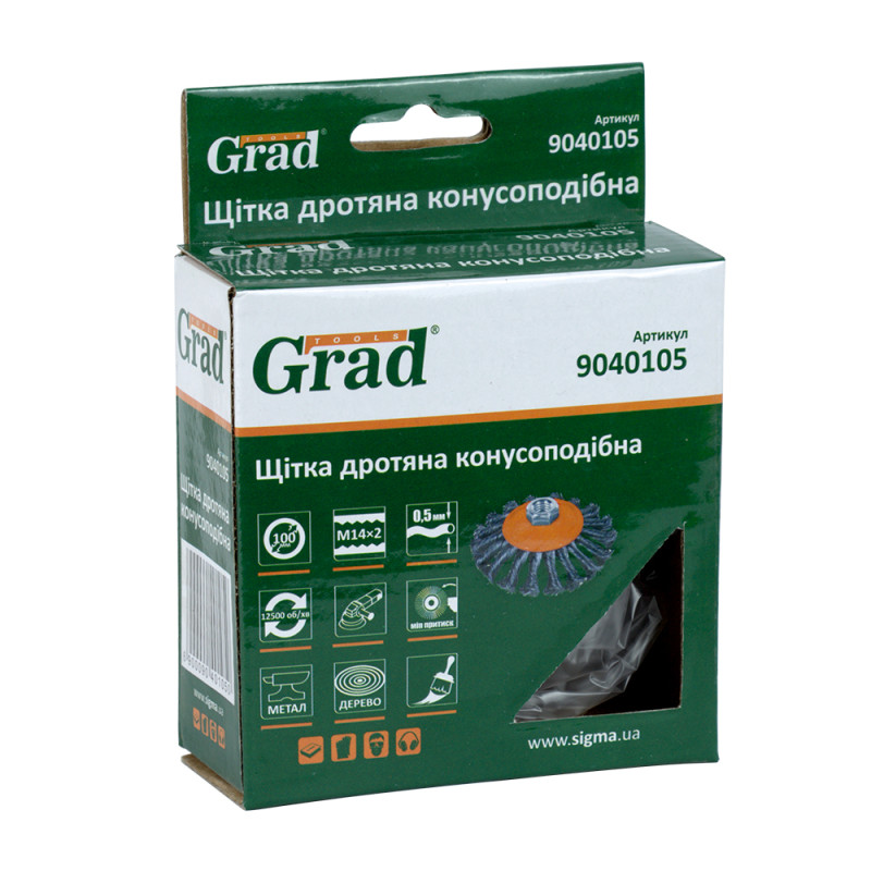 Grad Щетка проволочная конусообразная Ø100мм М14×2 мм (стальная крученая) (9040105)