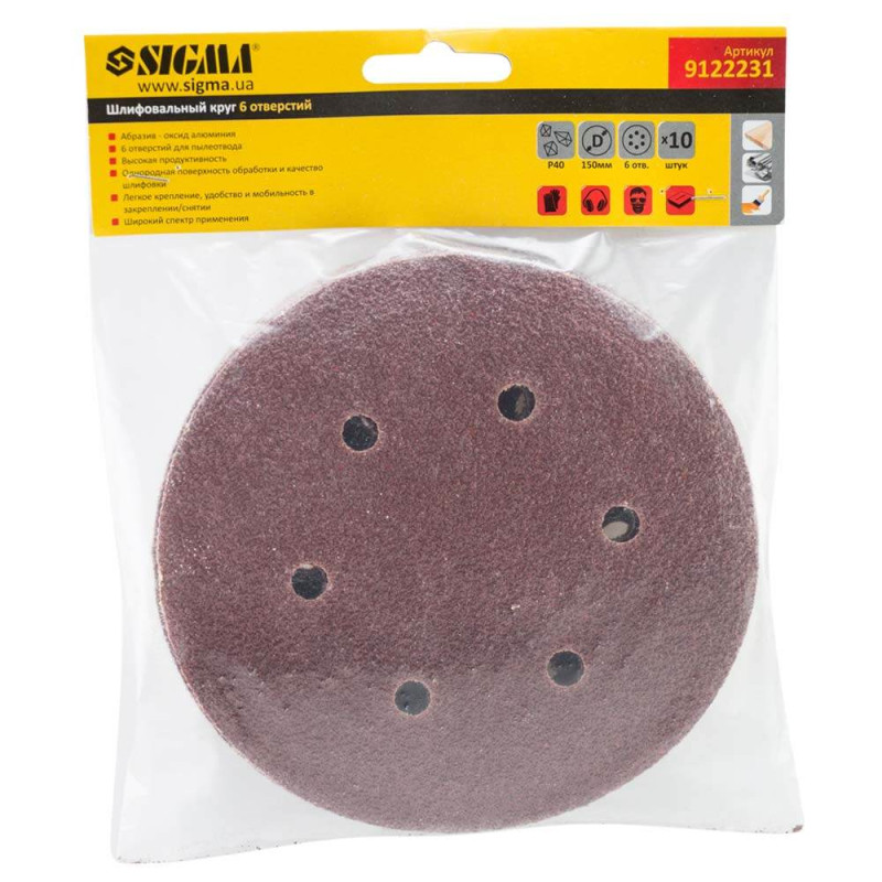 SIGMA Шлифовальный круг 6 отверстий Ø150мм P40 (10шт) (9122231)