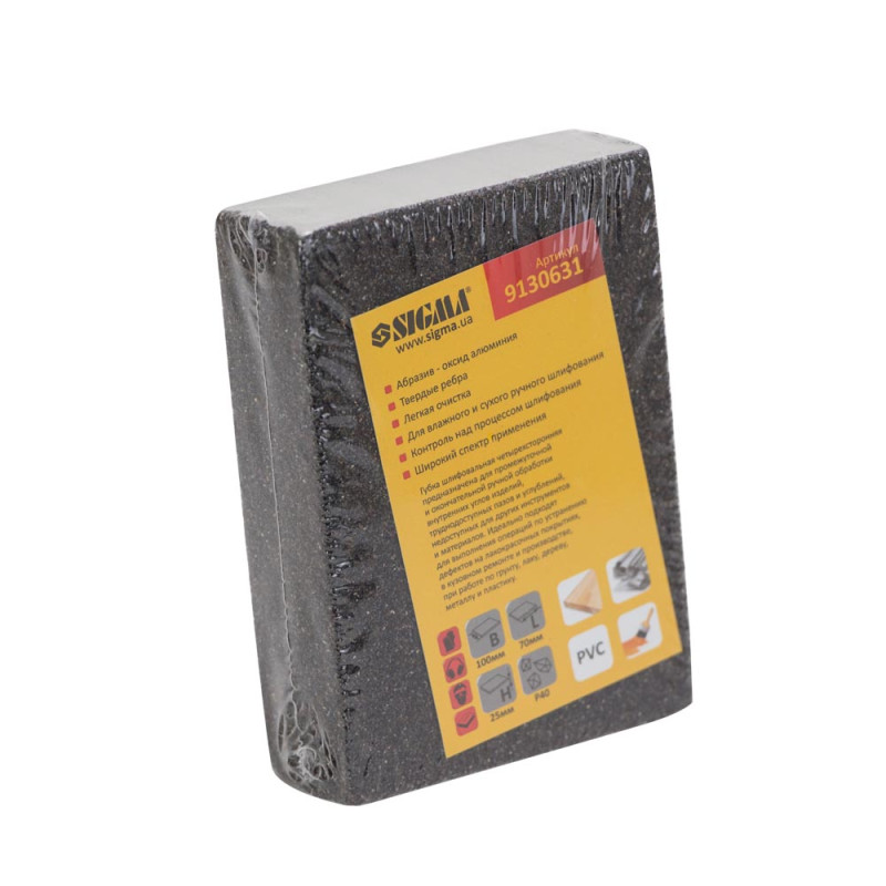 SIGMA Губка шлифовальная четырехсторонняя 100×70×25мм P40 (9130631)