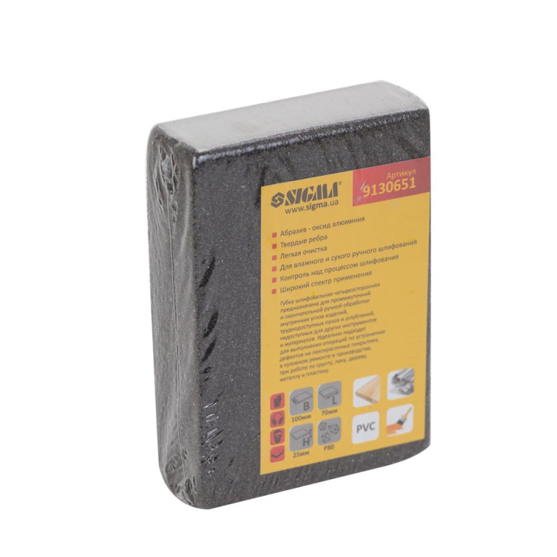 SIGMA Губка шлифовальная четырехсторонняя 100×70×25мм P80 (9130651)