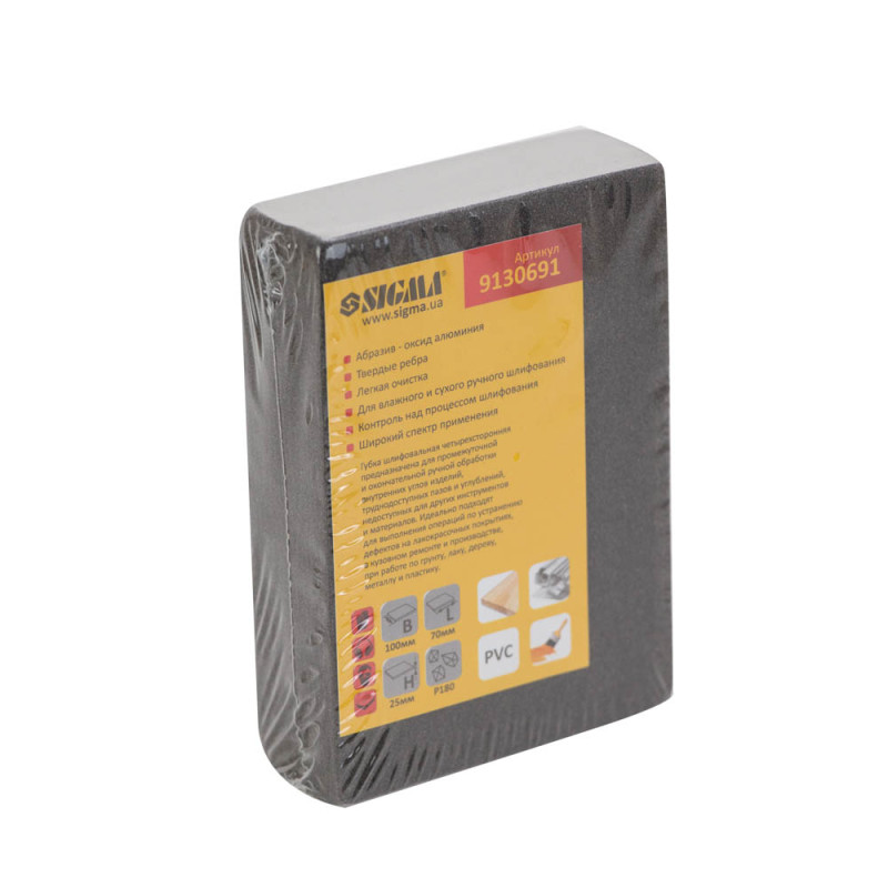 SIGMA Губка шлифовальная четырехсторонняя 100×70×25мм P180 (9130691)
