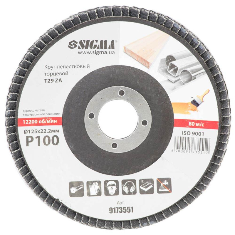 SIGMA Круг лепестковый торцевой Т29 (конический) ZA Ø125мм P100 (9173551)
