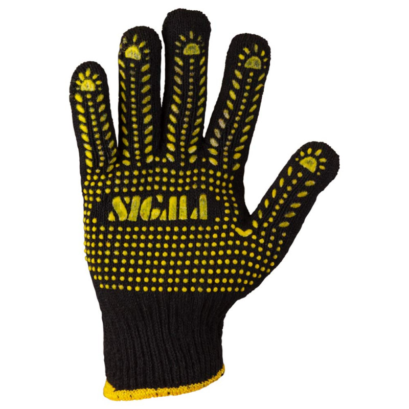 SIGMA Перчатки трикотажные с точечным ПВХ покрытием р10 Универсал (черные) (9442651) (12 пара)