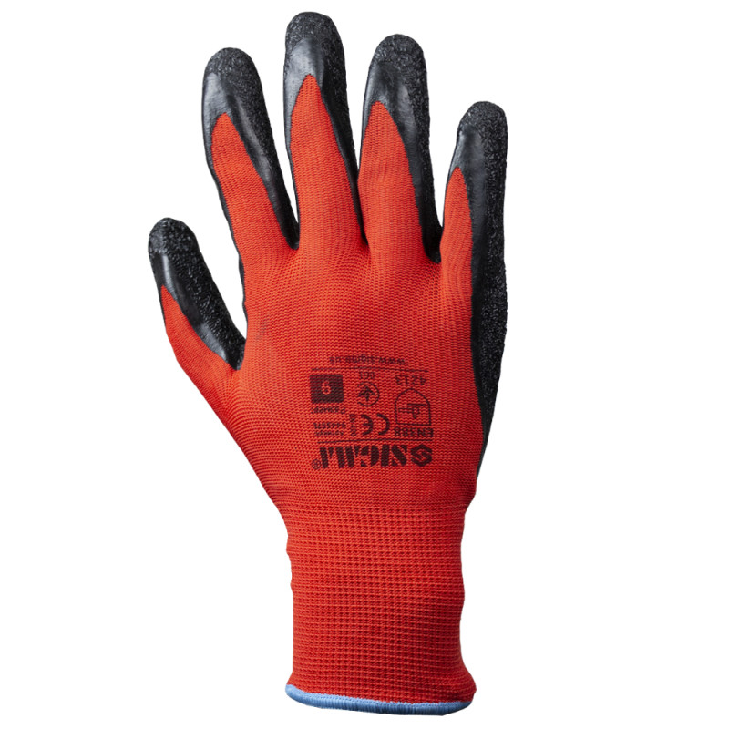 SIGMA Перчатки трикотажные с частичным вспененным латексным покрытием р9 (черные, манжет) (9445571)