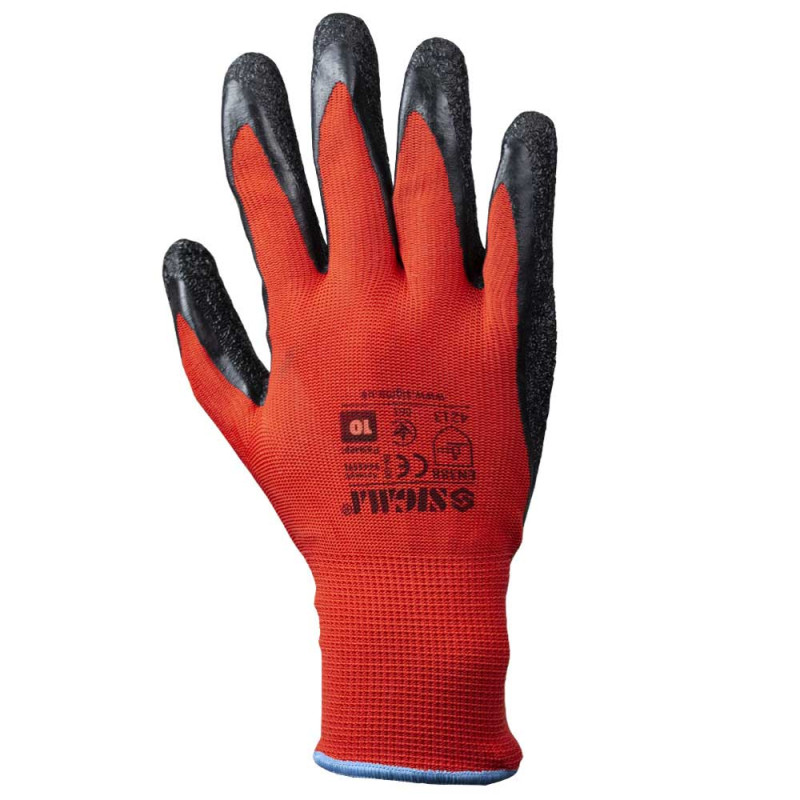 SIGMA Перчатки трикотажные с частичным вспененным латексным покрытием р10 (черные, манжет) (9445581)