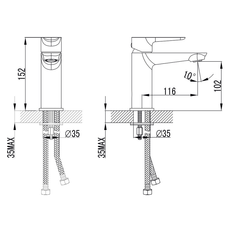Corso Змішувач GARDA Ø35 для раковини литий на шпильці (BC-2A121W) (9605003)