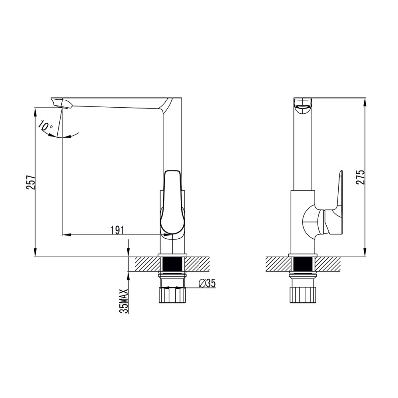 Corso Змішувач GARDA Ø35 для кухні Г-излив на гайці 9605103 (BC-4B221W)