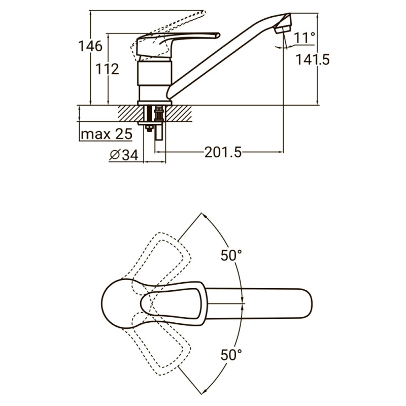 AQUATICA Змішувач MD Ø40 для кухні гусак прямий 250мм на шпильці MD-2B244C (9712130)