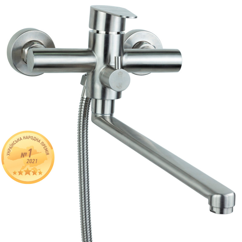 AQUATICA Змішувач HT Ø35 для ванни гусак прямий 325мм дивертор вбудований картріджний SS HT-2C271P (9719221)