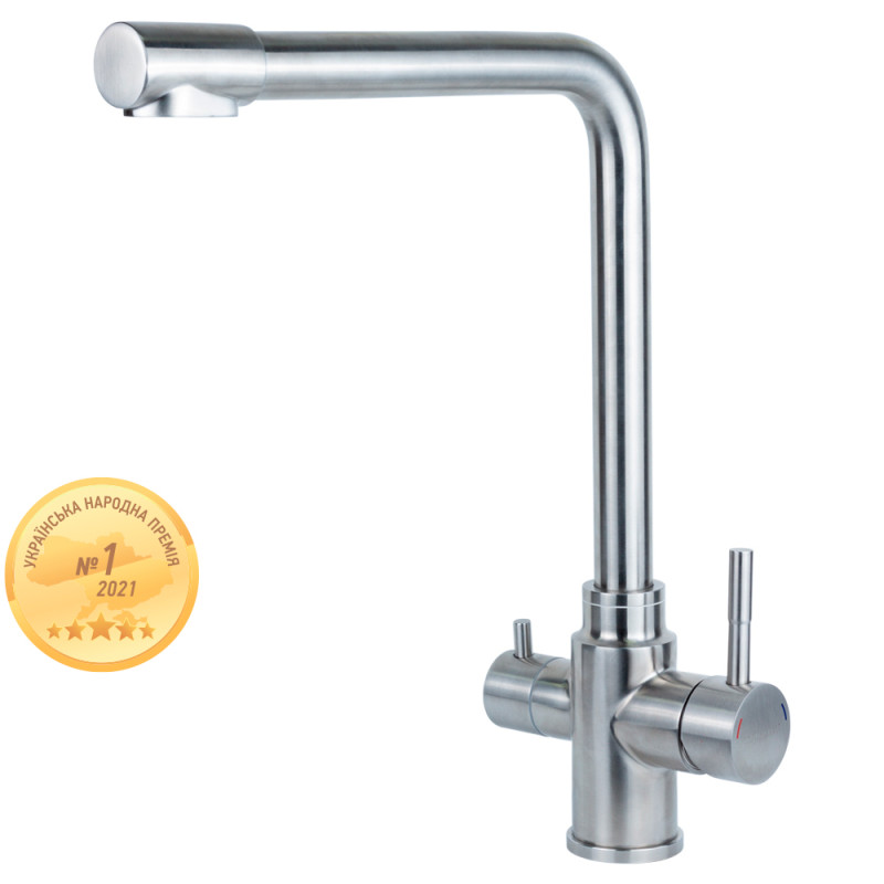 AQUATICA Змішувач KT Ø35 для кухні гусак з виходом для питної води на гайці SS KT-4B770P (9722121)