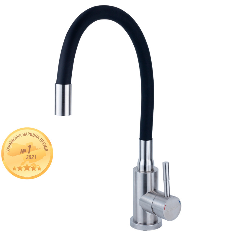 AQUATICA Змішувач KT Ø35 для кухні гусак силіконовий на гайці SS KT-4B570P (9722131)