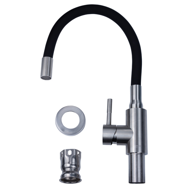 AQUATICA Змішувач KT Ø35 для кухні гусак силіконовий на гайці SS KT-4B570P (9722131)