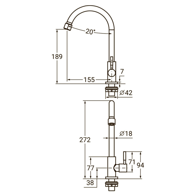 AQUATICA Змішувач KT 1/2" монокран на гайці SS KT-1G170P (9722601)