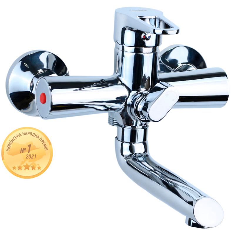 AQUATICA Змішувач HK Ø35 для ванни гусак прямий 150мм дивертор вбудований картріджний HK-2C130C (9732210)