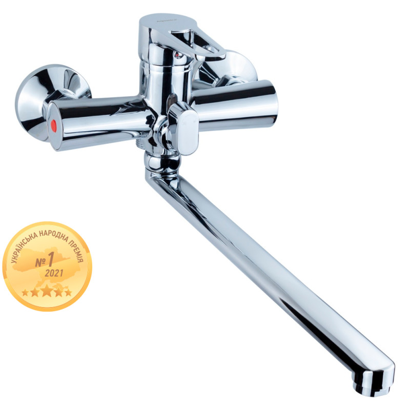 AQUATICA Змішувач HK Ø35 для ванни гусак прямий 350мм дивертор вбудований картріджний HK-2C230C (9732220)