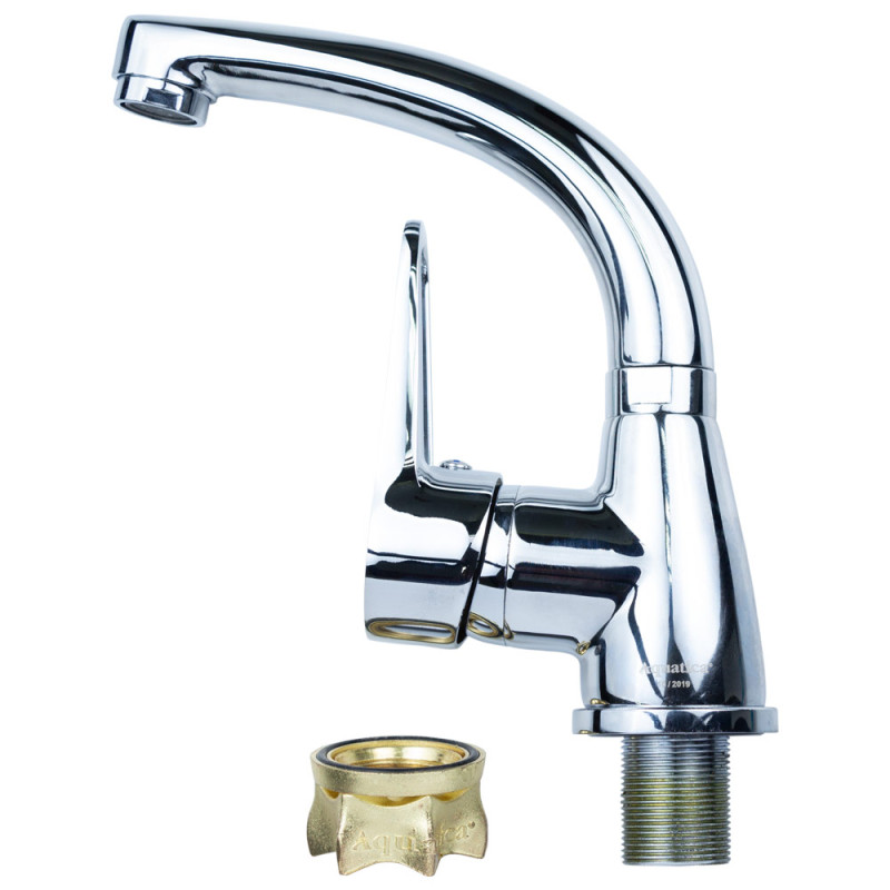 AQUATICA Змішувач HL Ø35 для раковини гусак вигнутий на гайці HL-1A230C (9734000)