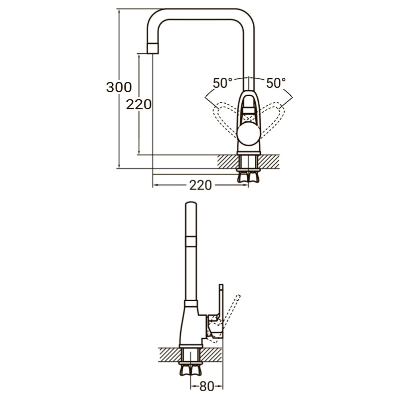 AQUATICA Змішувач HL Ø35 для кухні Г-гусак на гайці HL-4B230C (9734110)