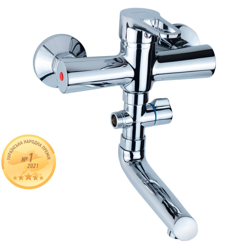 AQUATICA Змішувач HL Ø35 для ванни гусак прямий 150мм дивертор внесений картріджний HL-3C130C (9734210)