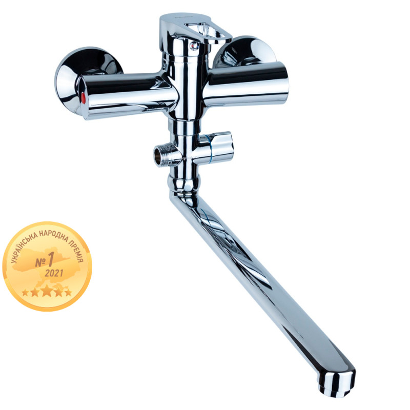 AQUATICA Змішувач HL Ø35 для ванни гусак прямий 350мм дивертор внесений картріджний HL-3C230C (9734220)