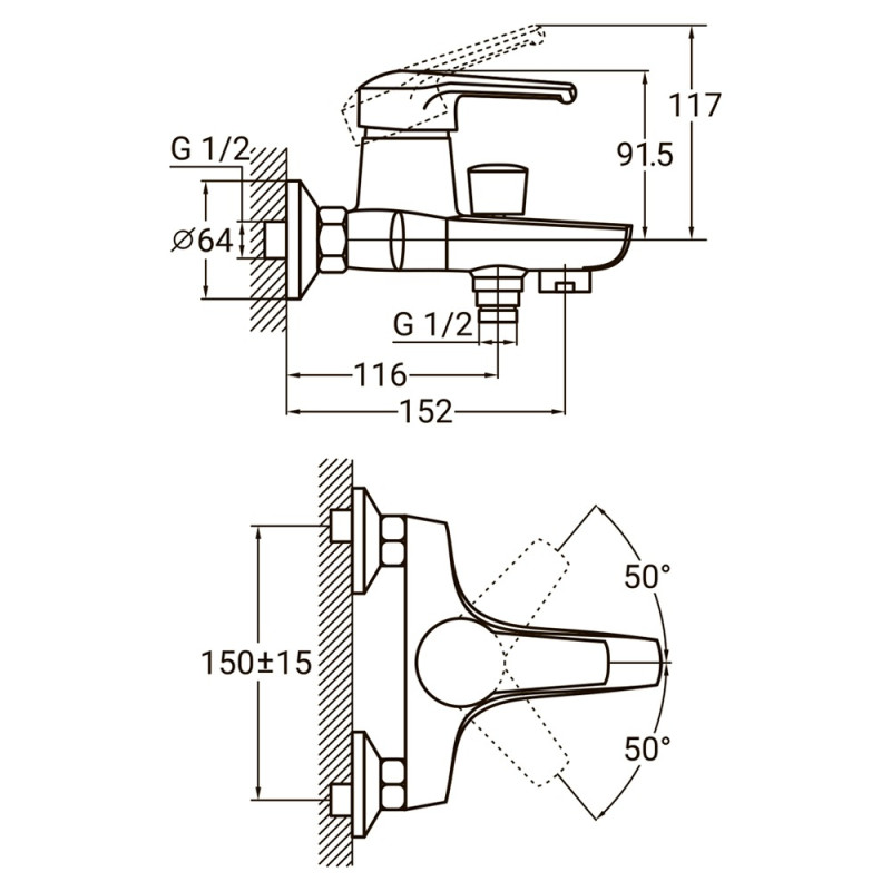 AQUATICA Змішувач HM Ø40 для ванни литий HM-1C131C (9736200)
