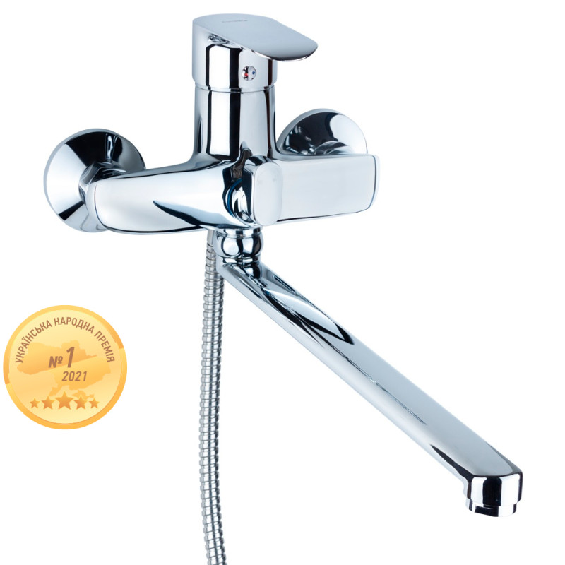 AQUATICA Змішувач KN Ø40 для ванни гусак прямий 350мм дивертор вбудований картріджний KN-2C228C (9738220)