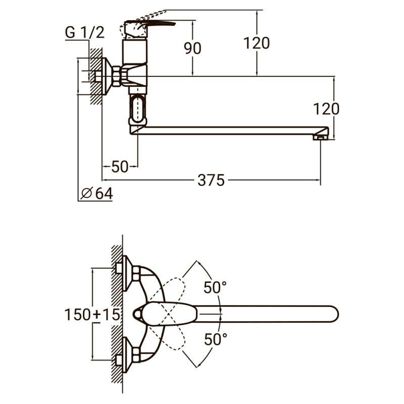AQUATICA Змішувач KN Ø40 для ванни KN-3C228C (9738230)